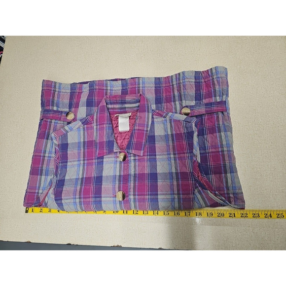 Vintage Quilted Vest Medium Purple Womens Plaid Button Front Sleeveless Preppy - Picture 5 of 6